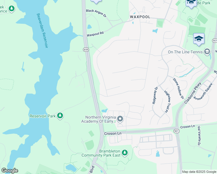 map of restaurants, bars, coffee shops, grocery stores, and more near 22086 Auction Barn Drive in Ashburn