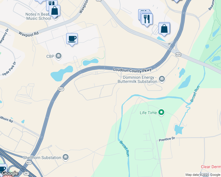map of restaurants, bars, coffee shops, grocery stores, and more near 44540 Round Table Plaza in Ashburn