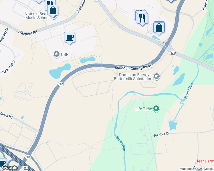 map of restaurants, bars, coffee shops, grocery stores, and more near 44540 Round Table Plaza in Ashburn