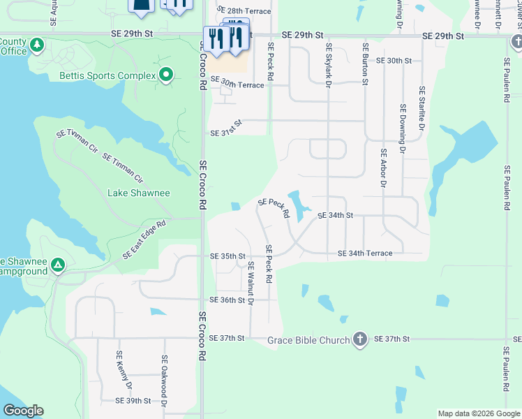 map of restaurants, bars, coffee shops, grocery stores, and more near 3310 Southeast Meadowview Drive in Topeka