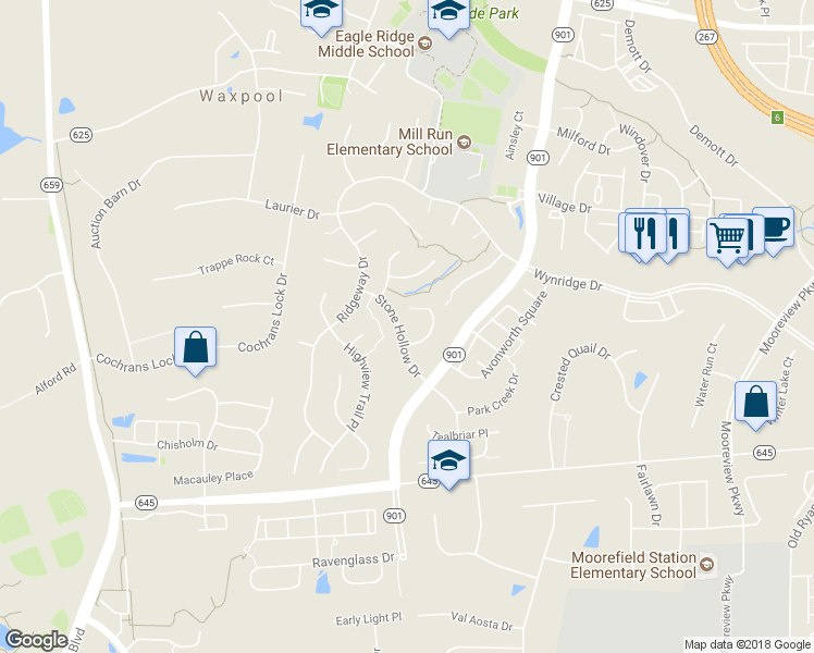 map of restaurants, bars, coffee shops, grocery stores, and more near 22034 Stone Hollow Drive in Broadlands