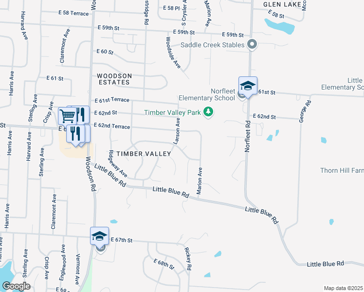 map of restaurants, bars, coffee shops, grocery stores, and more near 6229 Larson Avenue in Kansas City