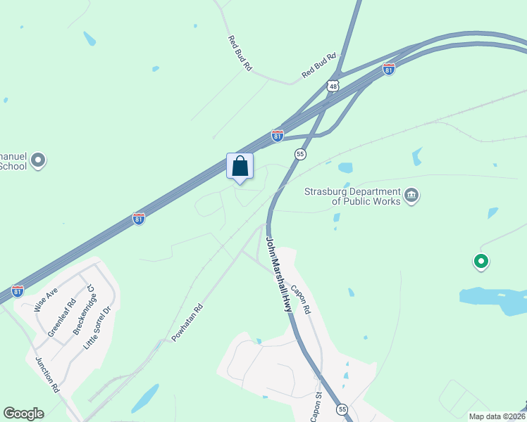 map of restaurants, bars, coffee shops, grocery stores, and more near 1197 John Marshall Highway in Strasburg