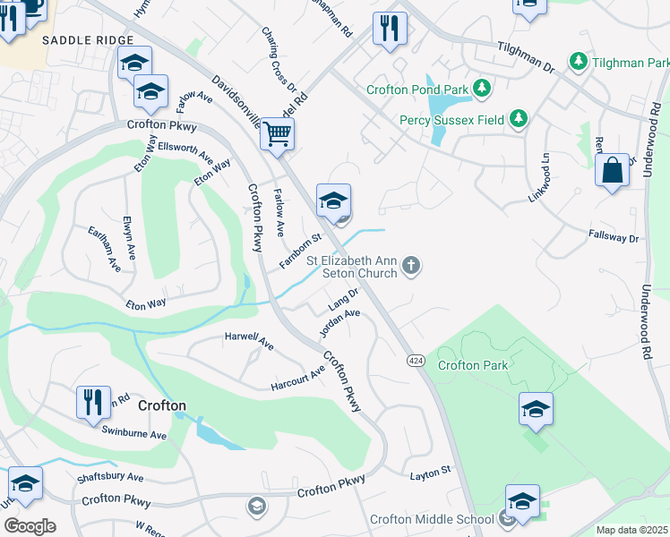 map of restaurants, bars, coffee shops, grocery stores, and more near 1752 Laurance Court in Crofton