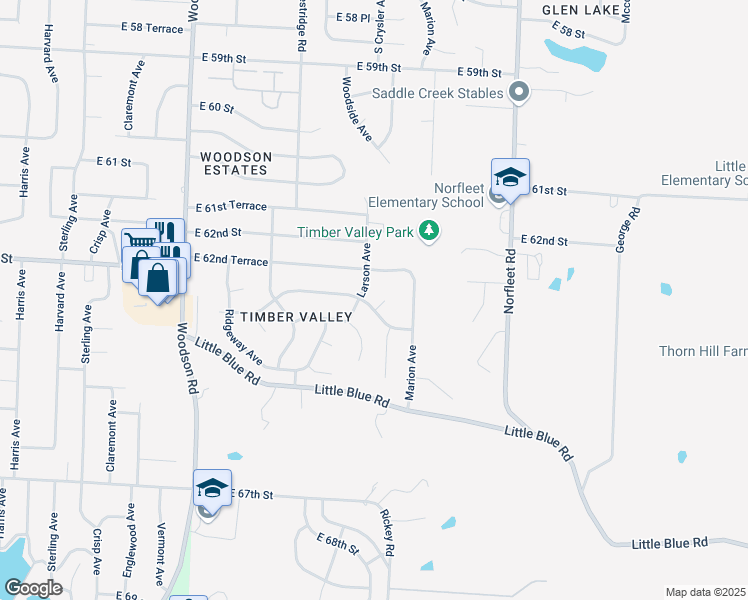 map of restaurants, bars, coffee shops, grocery stores, and more near 6229 Larson Avenue in Kansas City
