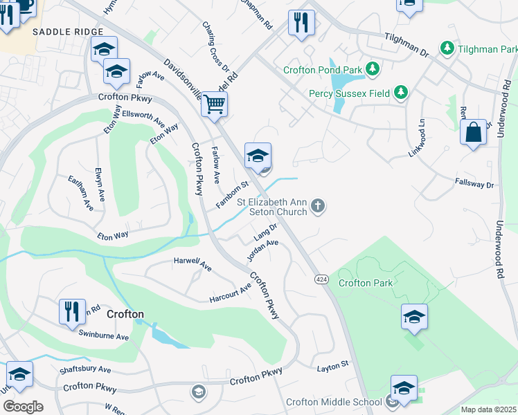 map of restaurants, bars, coffee shops, grocery stores, and more near 1752 Laurance Court in Crofton