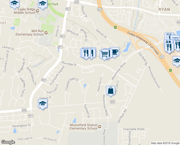 map of restaurants, bars, coffee shops, grocery stores, and more near Stillwater Terrace in Ashburn