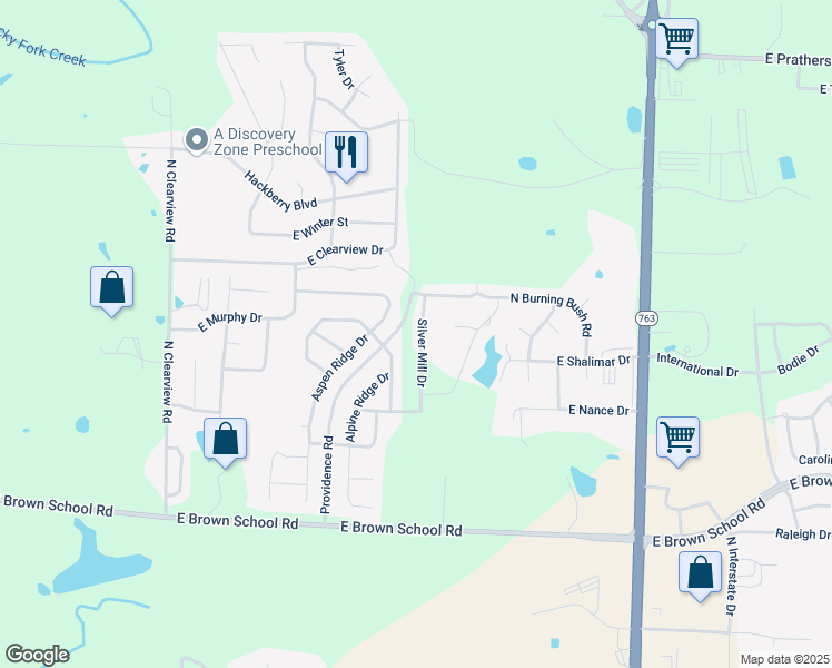 map of restaurants, bars, coffee shops, grocery stores, and more near 5301 Silver Mill Drive in Columbia