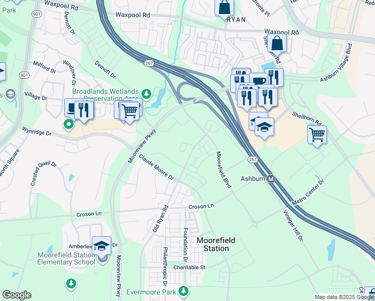 map of restaurants, bars, coffee shops, grocery stores, and more near 43464 Old Ryan Road in Ashburn