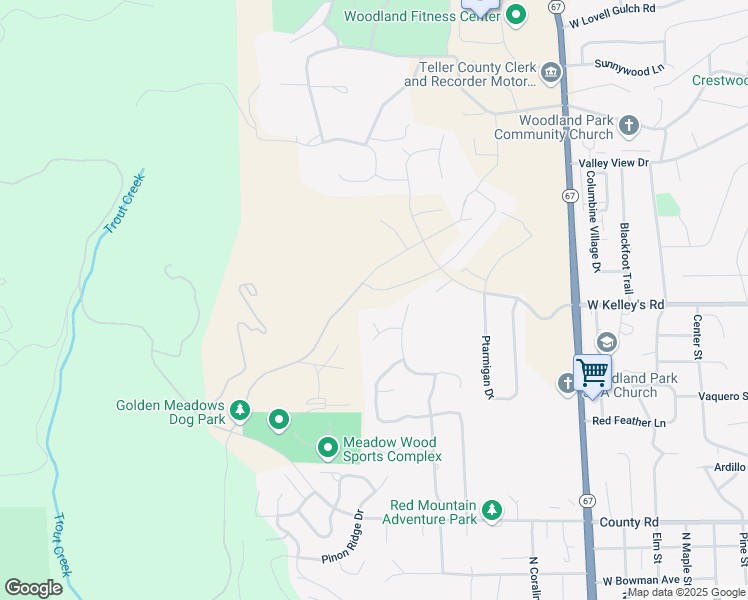 map of restaurants, bars, coffee shops, grocery stores, and more near 1420 Juli Court in Woodland Park