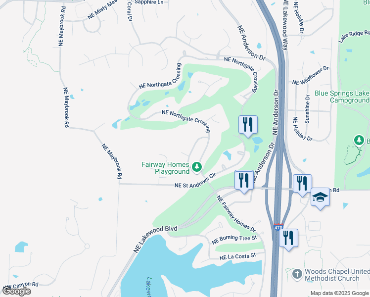 map of restaurants, bars, coffee shops, grocery stores, and more near 504 Northeast Sawgrass Court in Lee's Summit