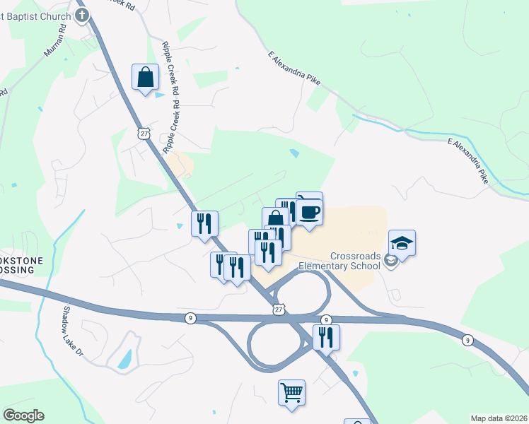 map of restaurants, bars, coffee shops, grocery stores, and more near 6300 Davjo Drive in Cold Spring