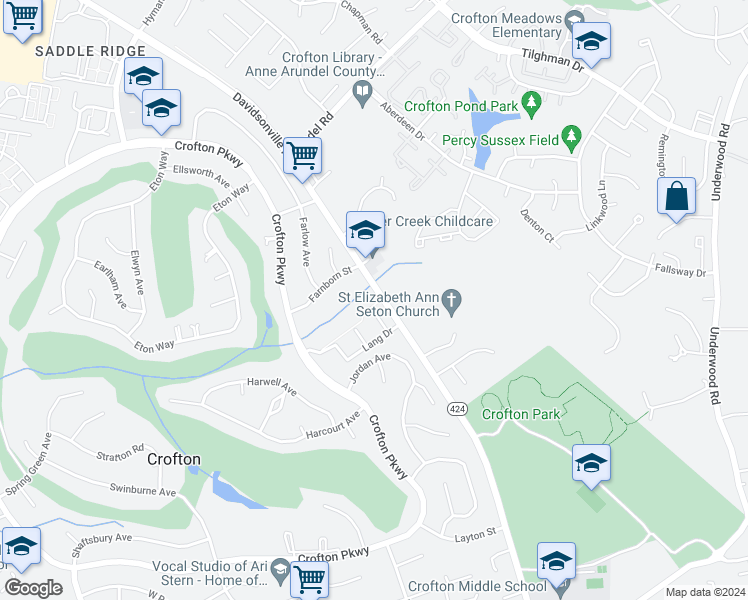 map of restaurants, bars, coffee shops, grocery stores, and more near 1742 Laurance Court in Crofton