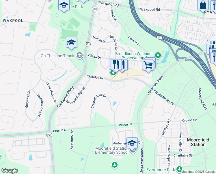 map of restaurants, bars, coffee shops, grocery stores, and more near 43145 Sunderland Terrace in Broadlands