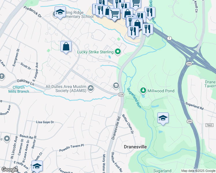 map of restaurants, bars, coffee shops, grocery stores, and more near 1123 Landerset Drive in Herndon