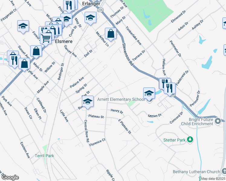 map of restaurants, bars, coffee shops, grocery stores, and more near 809 Couch Street in Elsmere