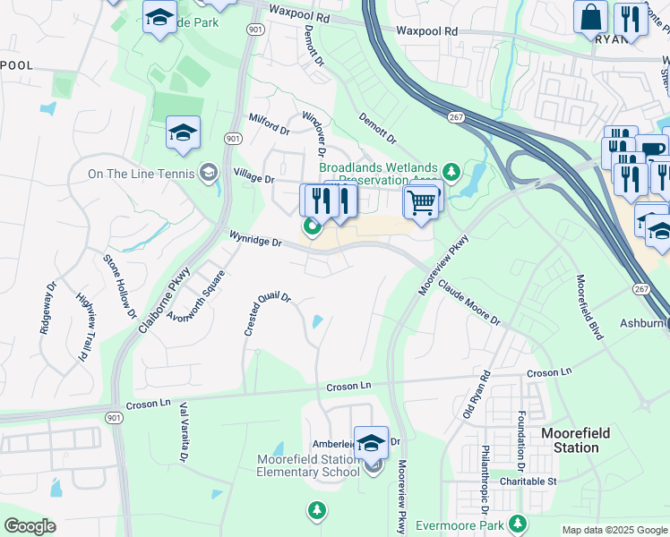 map of restaurants, bars, coffee shops, grocery stores, and more near in Ashburn
