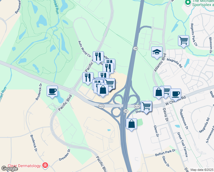 map of restaurants, bars, coffee shops, grocery stores, and more near in Ashburn