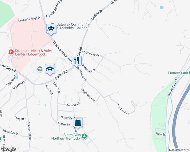 map of restaurants, bars, coffee shops, grocery stores, and more near 3060 Sentry Drive in Edgewood
