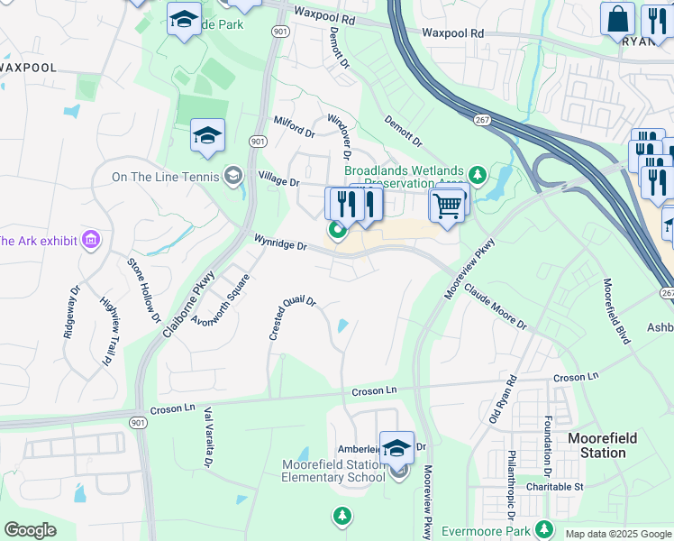 map of restaurants, bars, coffee shops, grocery stores, and more near 43138 Stillwater Terrace in Ashburn