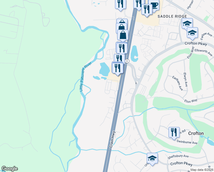 map of restaurants, bars, coffee shops, grocery stores, and more near 1325 Foggy Turn in Crofton