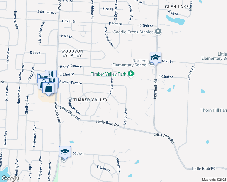 map of restaurants, bars, coffee shops, grocery stores, and more near 6229 Larson Avenue in Kansas City