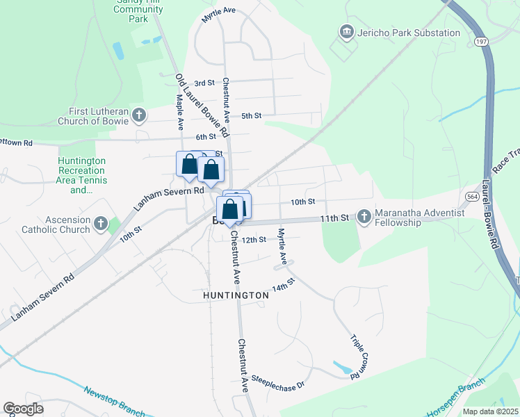 map of restaurants, bars, coffee shops, grocery stores, and more near 13123 10th Street in Bowie