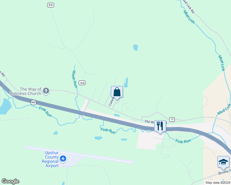 map of restaurants, bars, coffee shops, grocery stores, and more near 151 Cottonwood Drive in Buckhannon