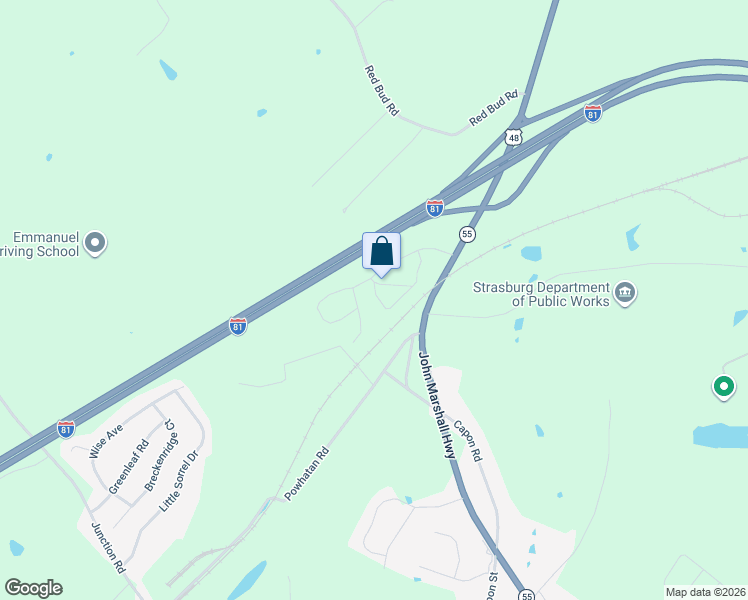 map of restaurants, bars, coffee shops, grocery stores, and more near 1395 John Marshall Highway in Strasburg