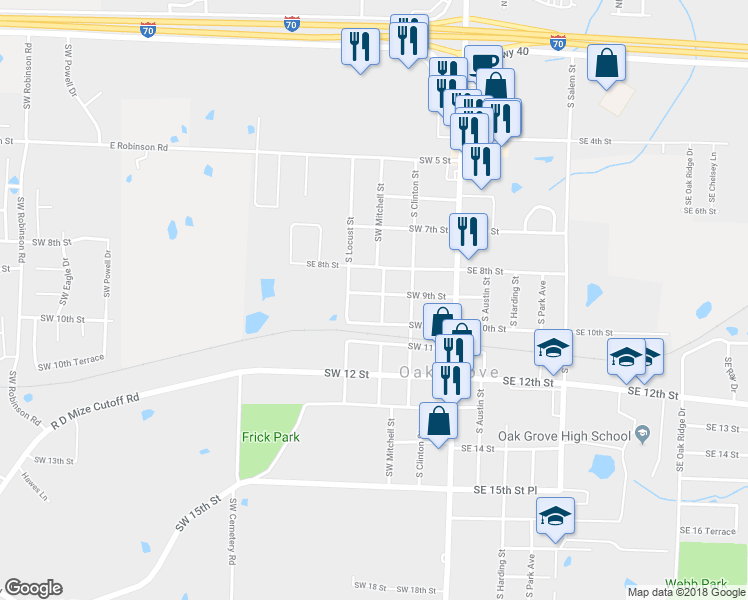 map of restaurants, bars, coffee shops, grocery stores, and more near 900 Southwest Mitchell Street in Oak Grove