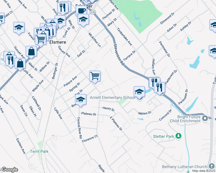 map of restaurants, bars, coffee shops, grocery stores, and more near 809 Couch Street in Elsmere
