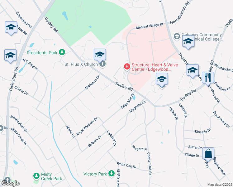 map of restaurants, bars, coffee shops, grocery stores, and more near 3007 Catherine Drive in Edgewood
