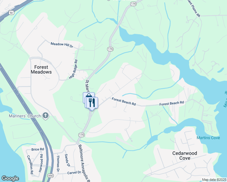 map of restaurants, bars, coffee shops, grocery stores, and more near 187 Browns Woods Road in Annapolis