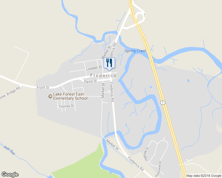 map of restaurants, bars, coffee shops, grocery stores, and more near 1377 Frederica Road in Frederica