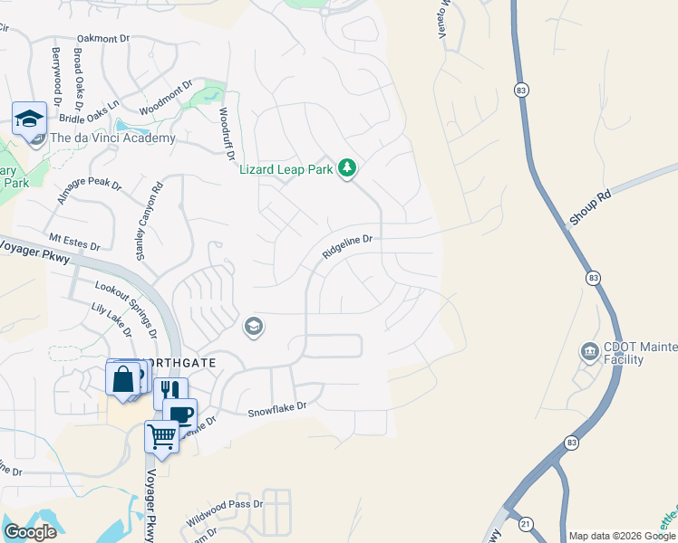 map of restaurants, bars, coffee shops, grocery stores, and more near 12140 Piledriver Way in Colorado Springs