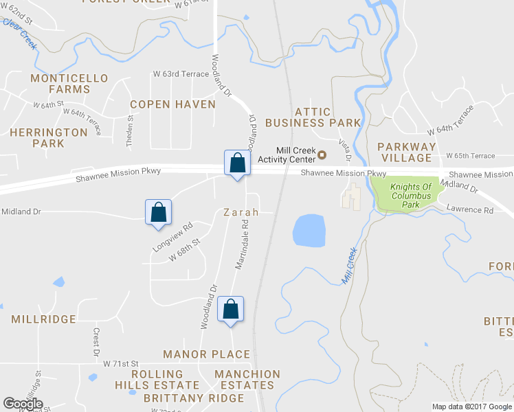 map of restaurants, bars, coffee shops, grocery stores, and more near 20416 West 67th Street in Shawnee