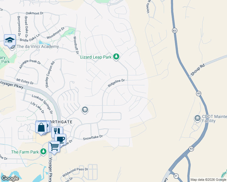 map of restaurants, bars, coffee shops, grocery stores, and more near 12140 Piledriver Way in Colorado Springs
