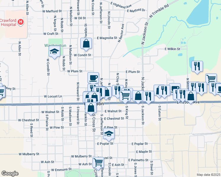 map of restaurants, bars, coffee shops, grocery stores, and more near in Robinson