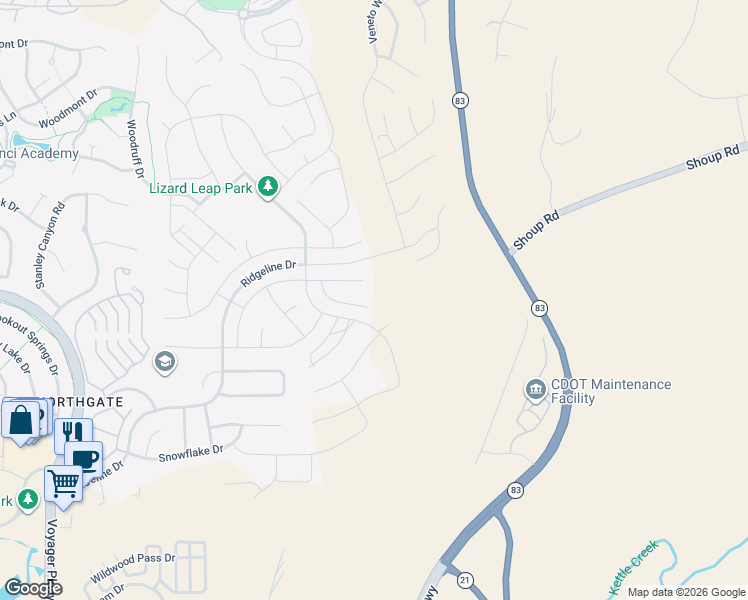 map of restaurants, bars, coffee shops, grocery stores, and more near 2084 Zenato Court in Colorado Springs