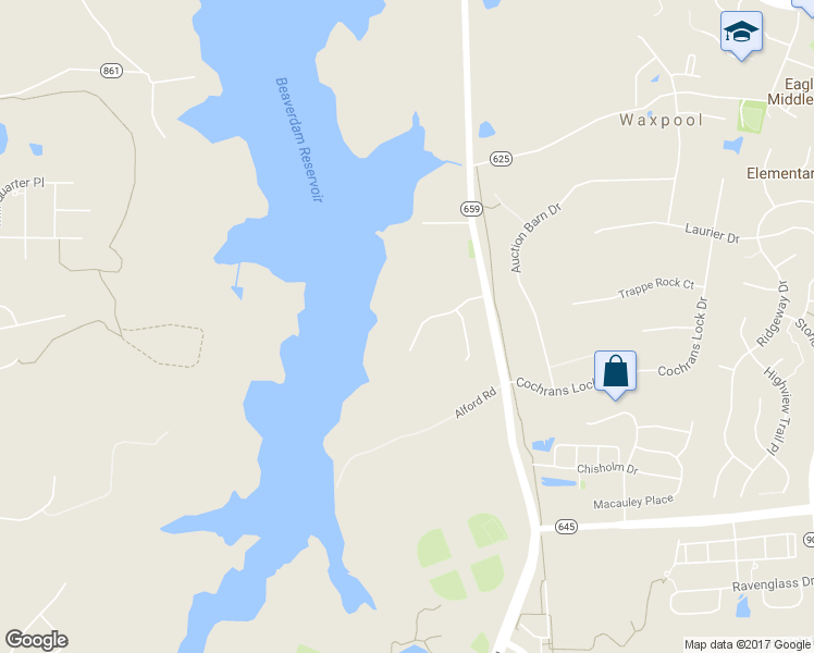 map of restaurants, bars, coffee shops, grocery stores, and more near 42446 Reservoir Ridge Place in Ashburn