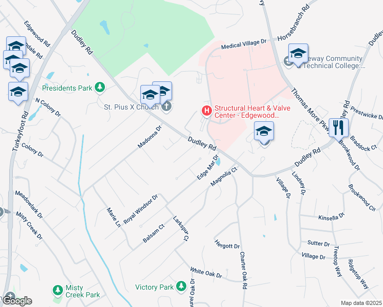 map of restaurants, bars, coffee shops, grocery stores, and more near 3007 Catherine Drive in Edgewood