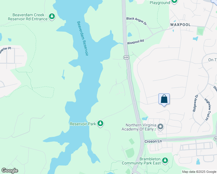 map of restaurants, bars, coffee shops, grocery stores, and more near 42446 Reservoir Ridge Place in Ashburn