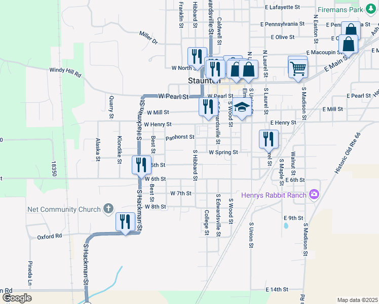 map of restaurants, bars, coffee shops, grocery stores, and more near 636 Koko Lane in Staunton