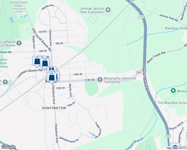map of restaurants, bars, coffee shops, grocery stores, and more near 13313 10th Street in Bowie