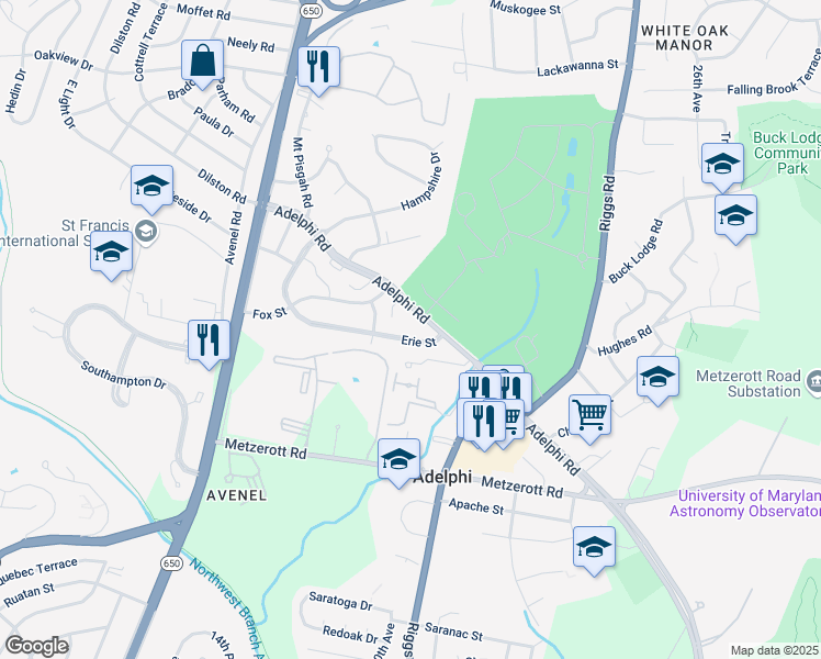 map of restaurants, bars, coffee shops, grocery stores, and more near 2008 Erie Street in Adelphi