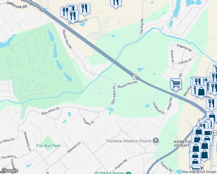 map of restaurants, bars, coffee shops, grocery stores, and more near 1615 Saint Annes Court in Florence