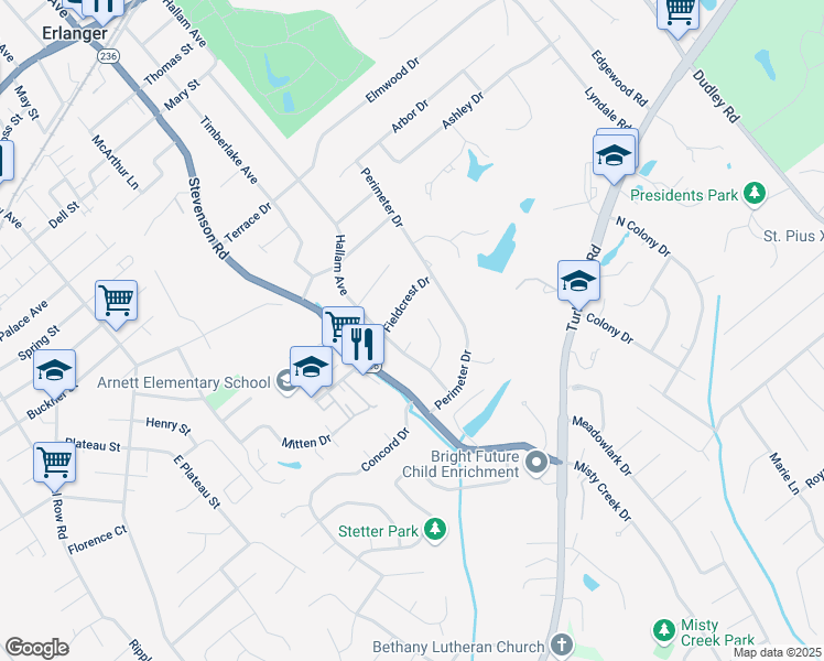 map of restaurants, bars, coffee shops, grocery stores, and more near 3252 Teakwood Circle in Erlanger