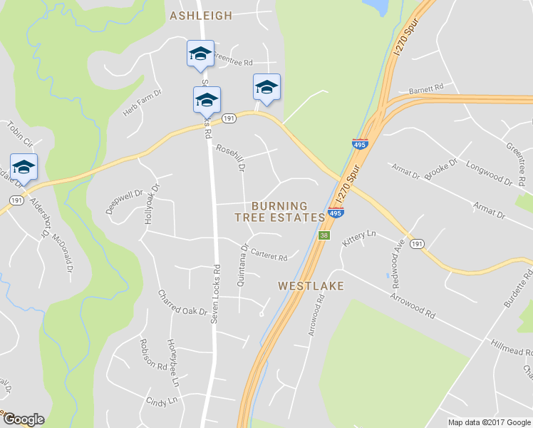 map of restaurants, bars, coffee shops, grocery stores, and more near 7608 Shadywood Road in Bethesda