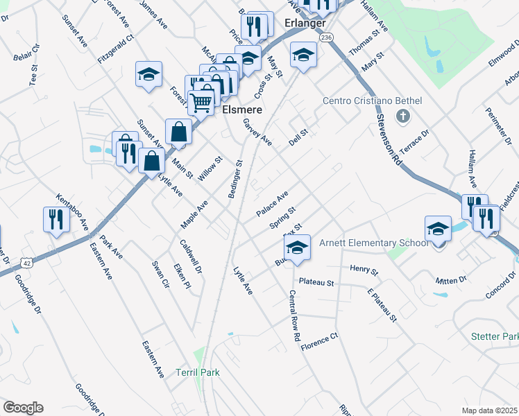 map of restaurants, bars, coffee shops, grocery stores, and more near 459 Palace Avenue in Elsmere