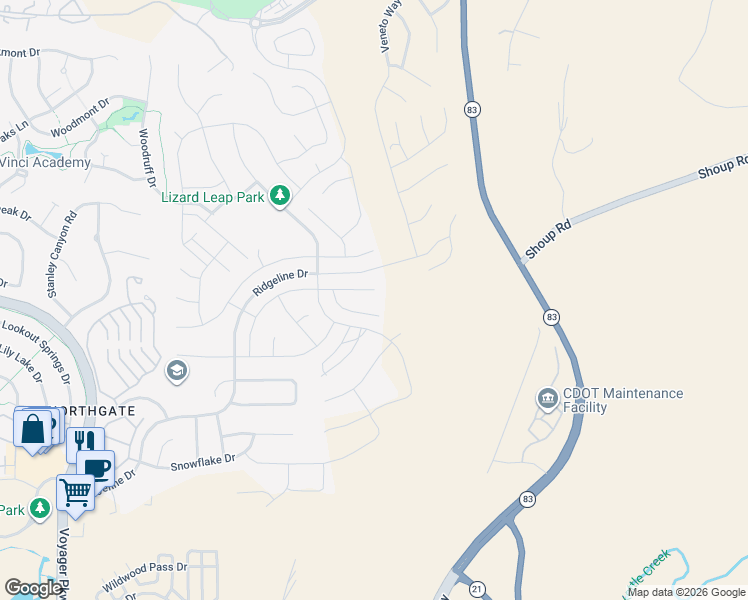 map of restaurants, bars, coffee shops, grocery stores, and more near 2084 Zenato Court in Colorado Springs